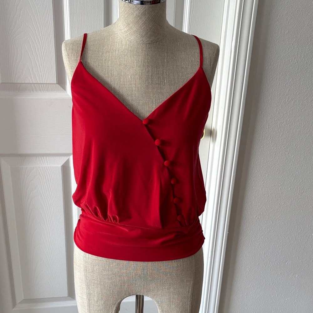 WHBM Red Sleeveless V-Neck Button-Accent Women's Top Size XS